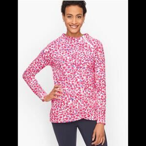 T by TALBOTS Asymmetrical Zip Mockneck Pullover Scattered Spots Size‎ XS Pink